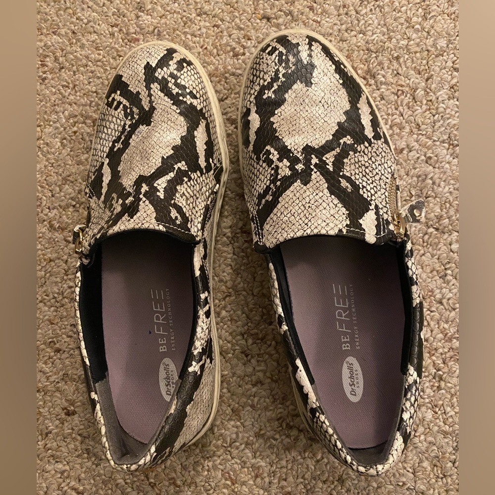 Faux snakeskin leather slip ons
